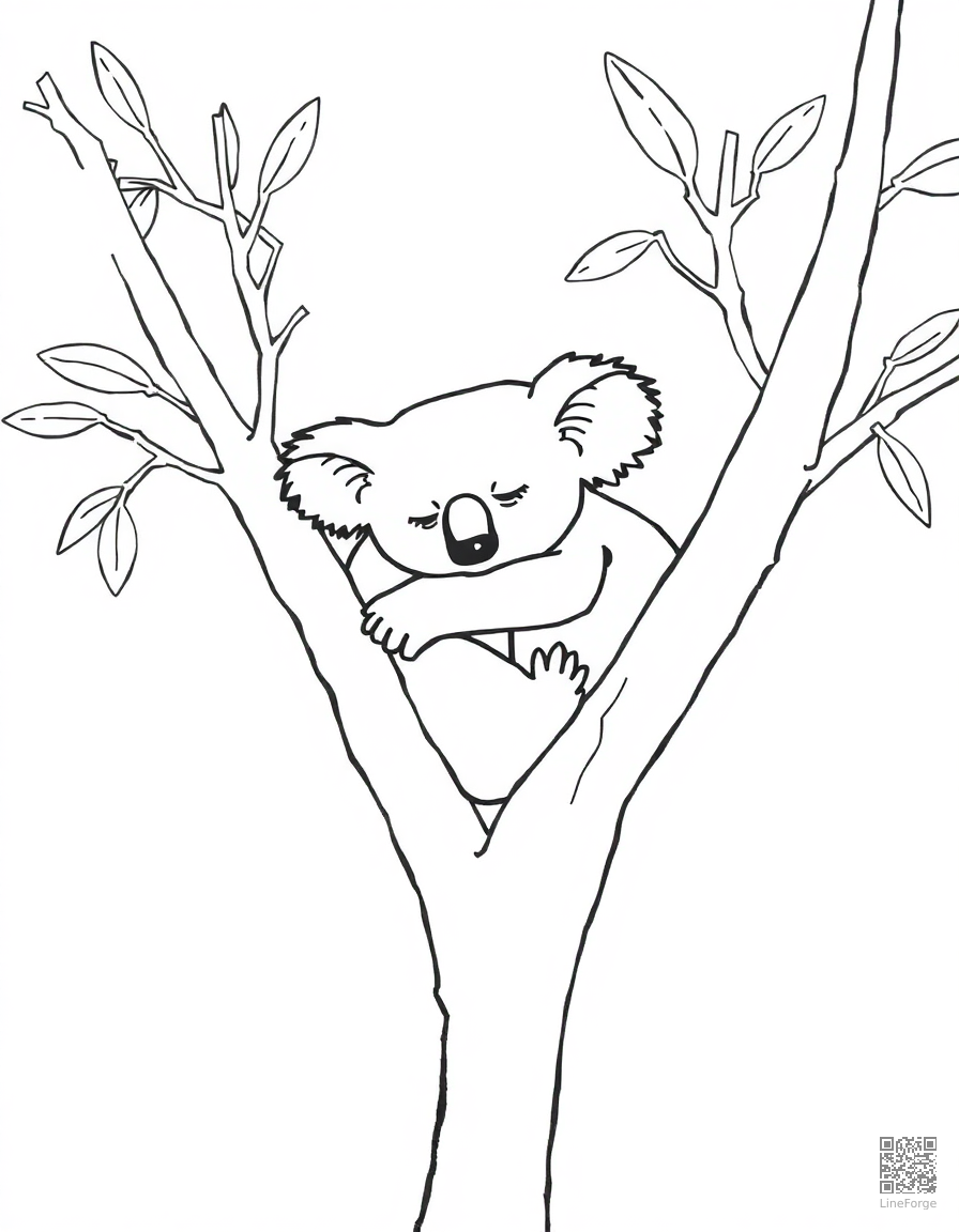 koala sleeping in a eucalyptus tree coloring page Minimal style - free printable