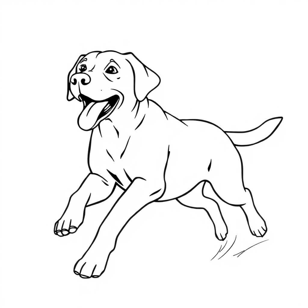 Labrador Retriever dog — playing and running, energetic and joyful coloring page Contour style - free printable