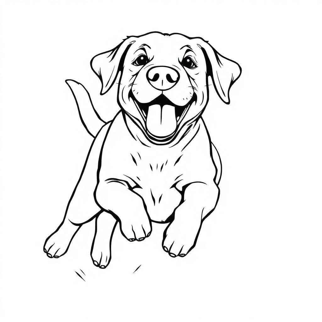 Labrador Retriever dog — playing and running, energetic and joyful coloring page Manga style - free printable