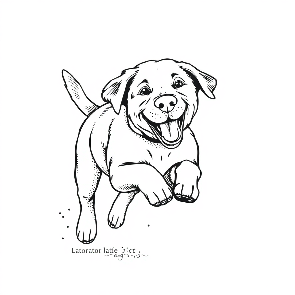 Labrador Retriever dog — playing and running, energetic and joyful coloring page Stipple style - free printable