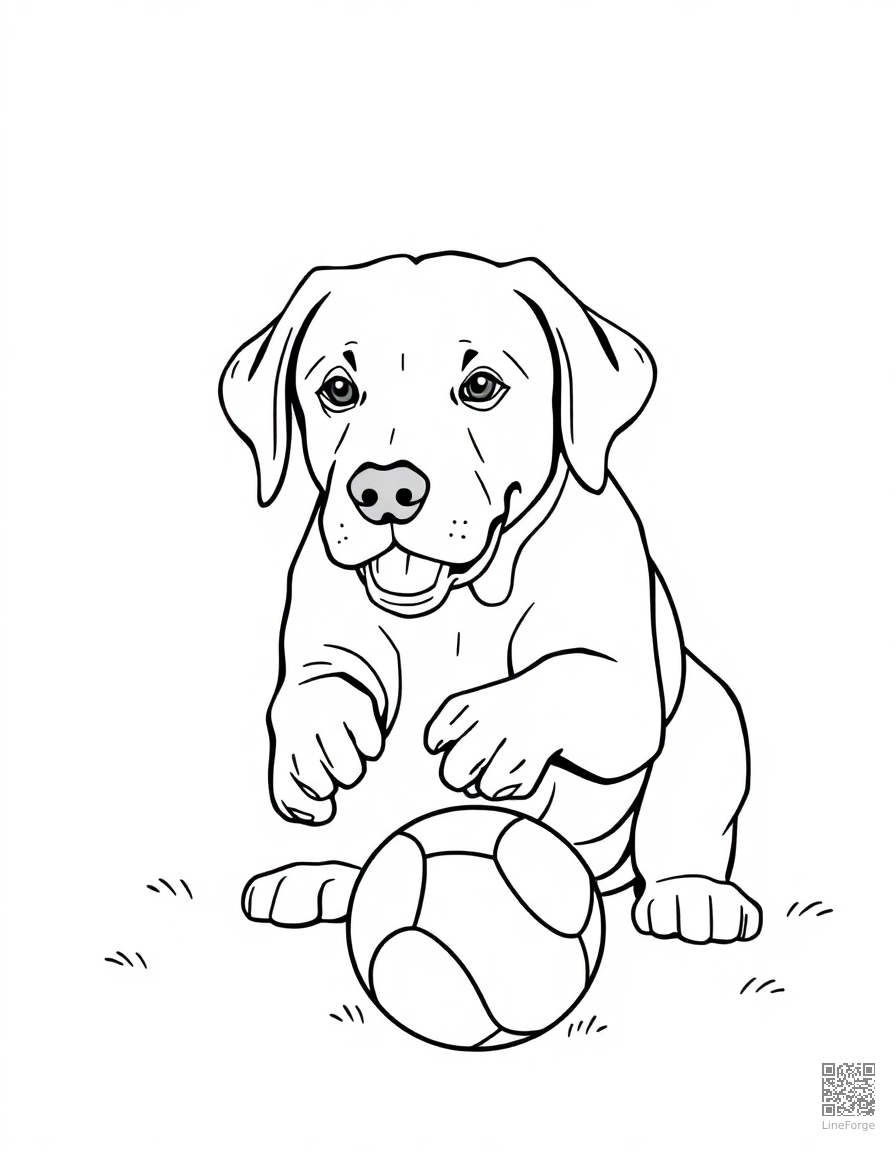 Labrador Retriever playing with a ball coloring page Contour style - free printable