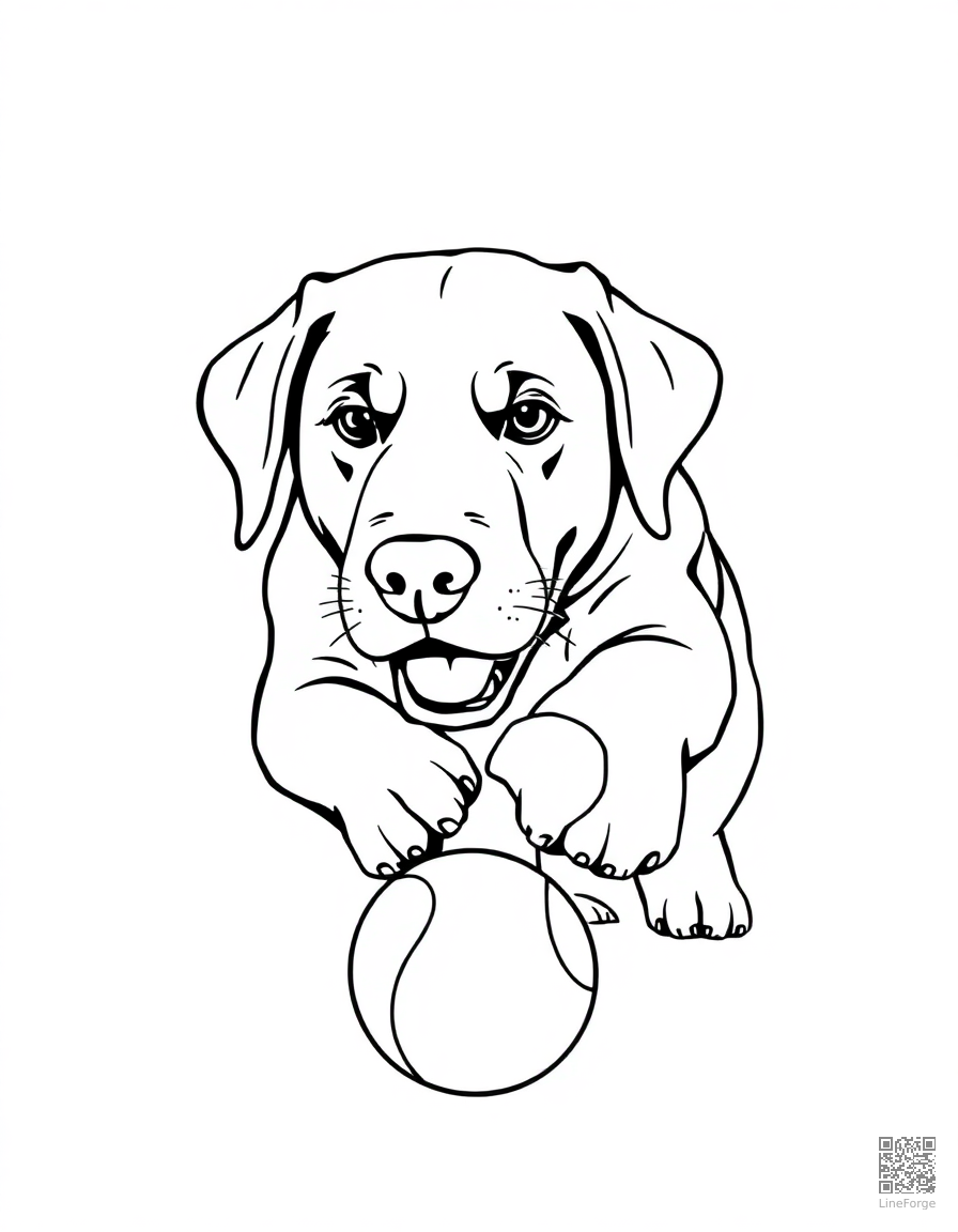 Labrador Retriever playing with a ball coloring page Minimal style - free printable
