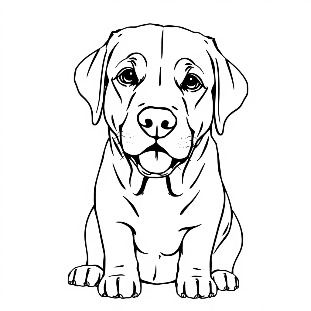 Labrador Retriever dog — sitting portrait, looking at viewer, friendly expression coloring page Manga style free printable