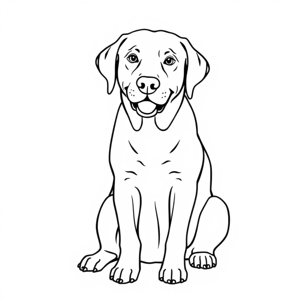 Labrador Retriever dog — sitting portrait, looking at viewer, friendly expression coloring page Minimal style free printable