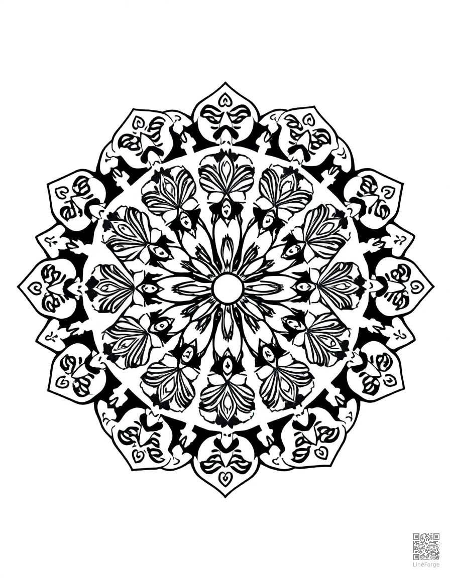 lace doily pattern with delicate details coloring page Contour style - free printable