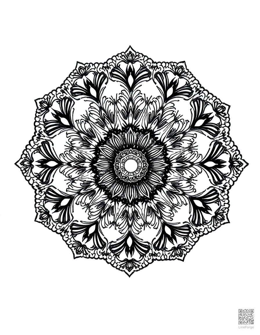 lace doily pattern with delicate details coloring page Crosshatch style - free printable