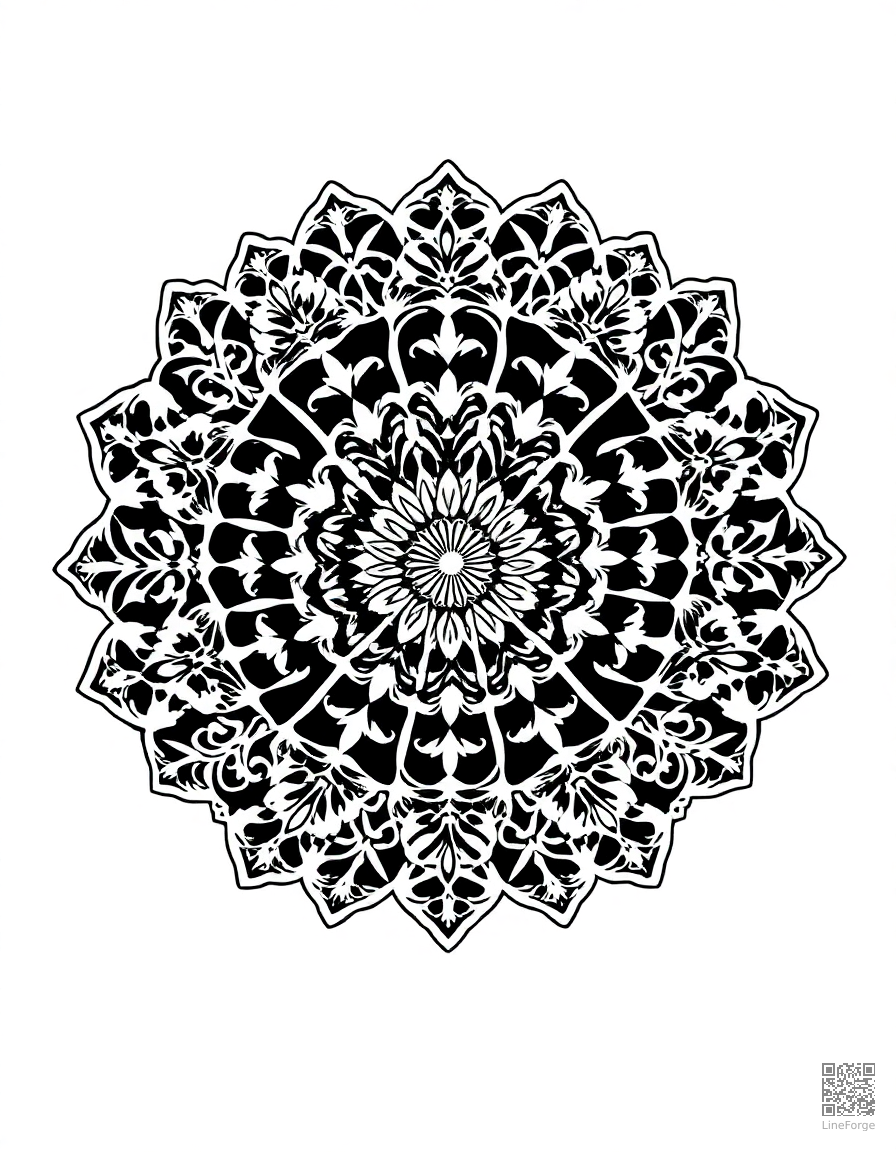 lace doily pattern with delicate details coloring page Manga style - free printable