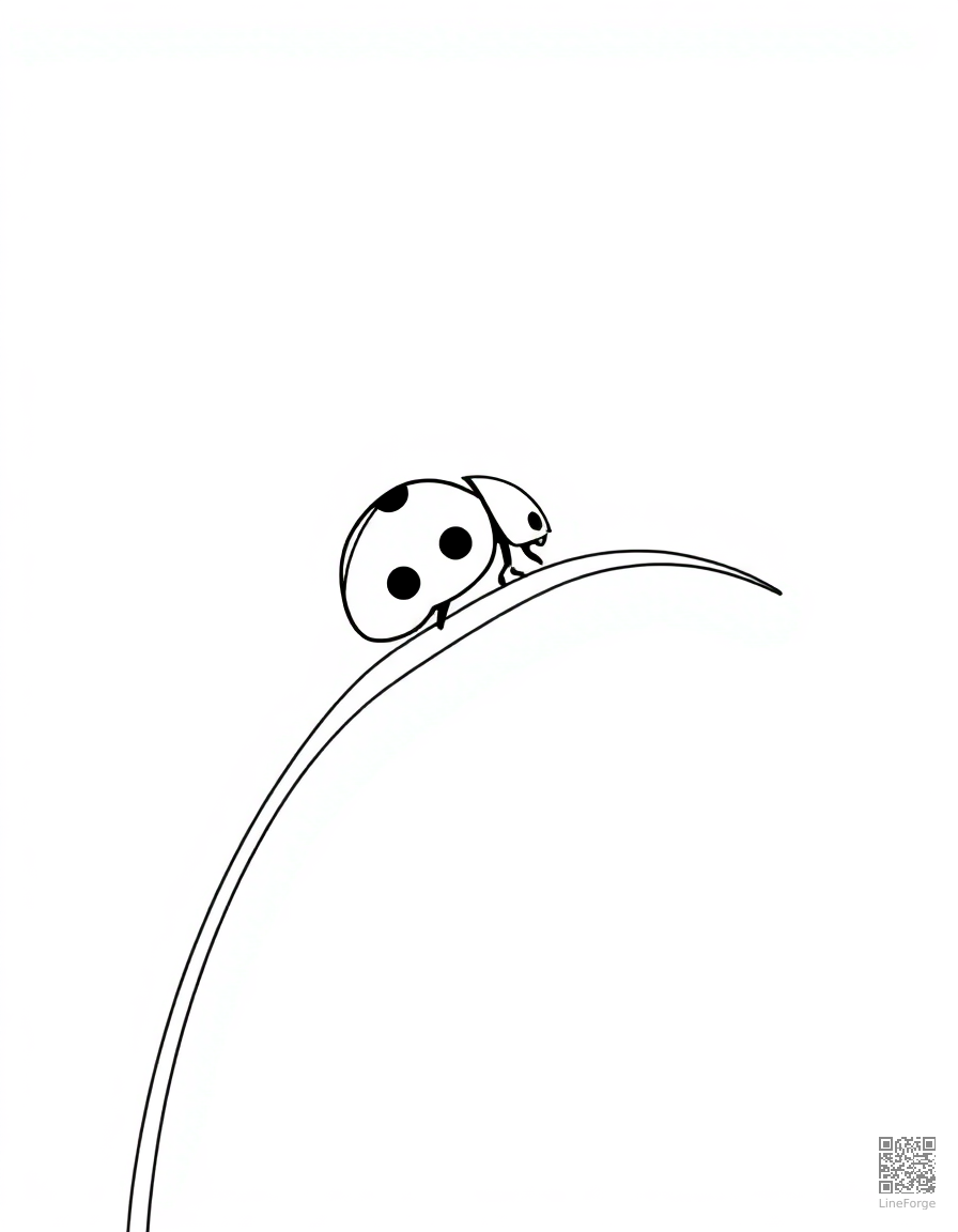 Free ladybug on a blade of grass coloring page in minimal style — printable line art