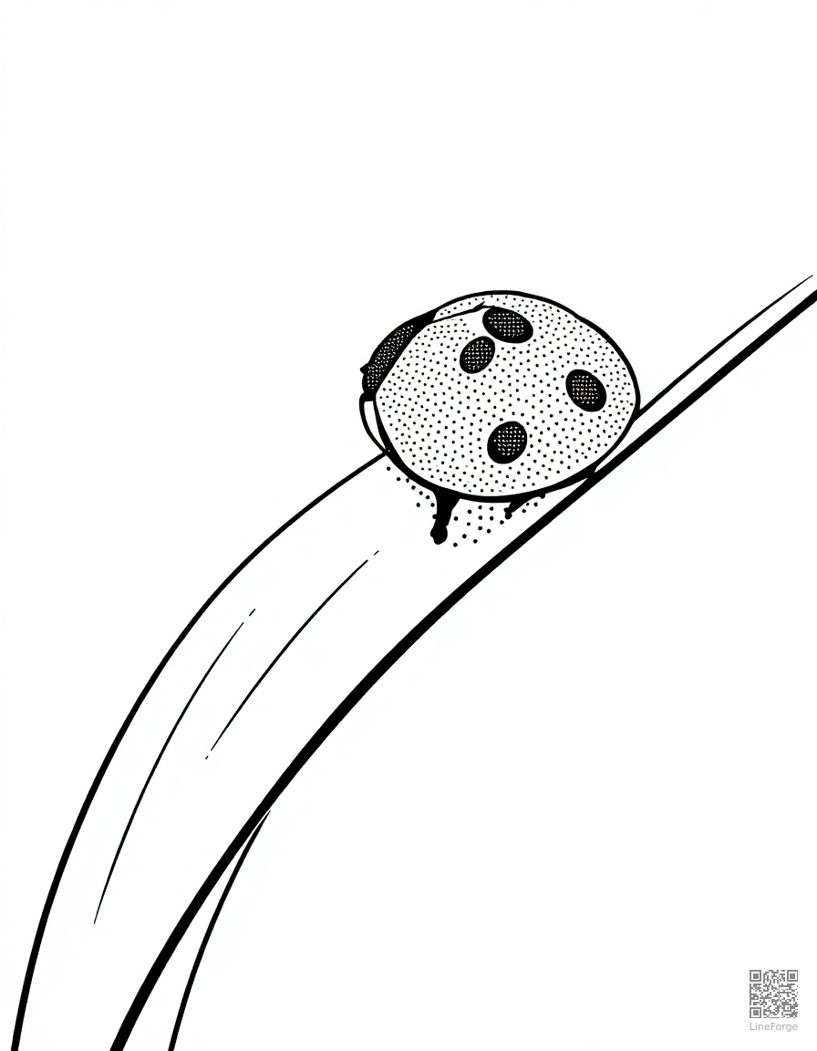Free ladybug on a blade of grass coloring page in stipple style — printable line art