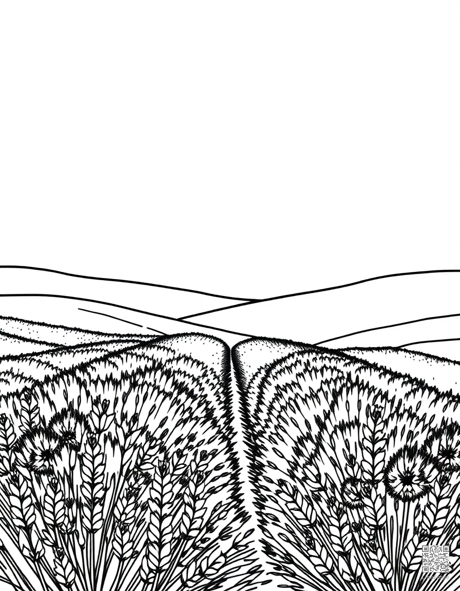 lavender field with rolling hills coloring page Minimal style - free printable