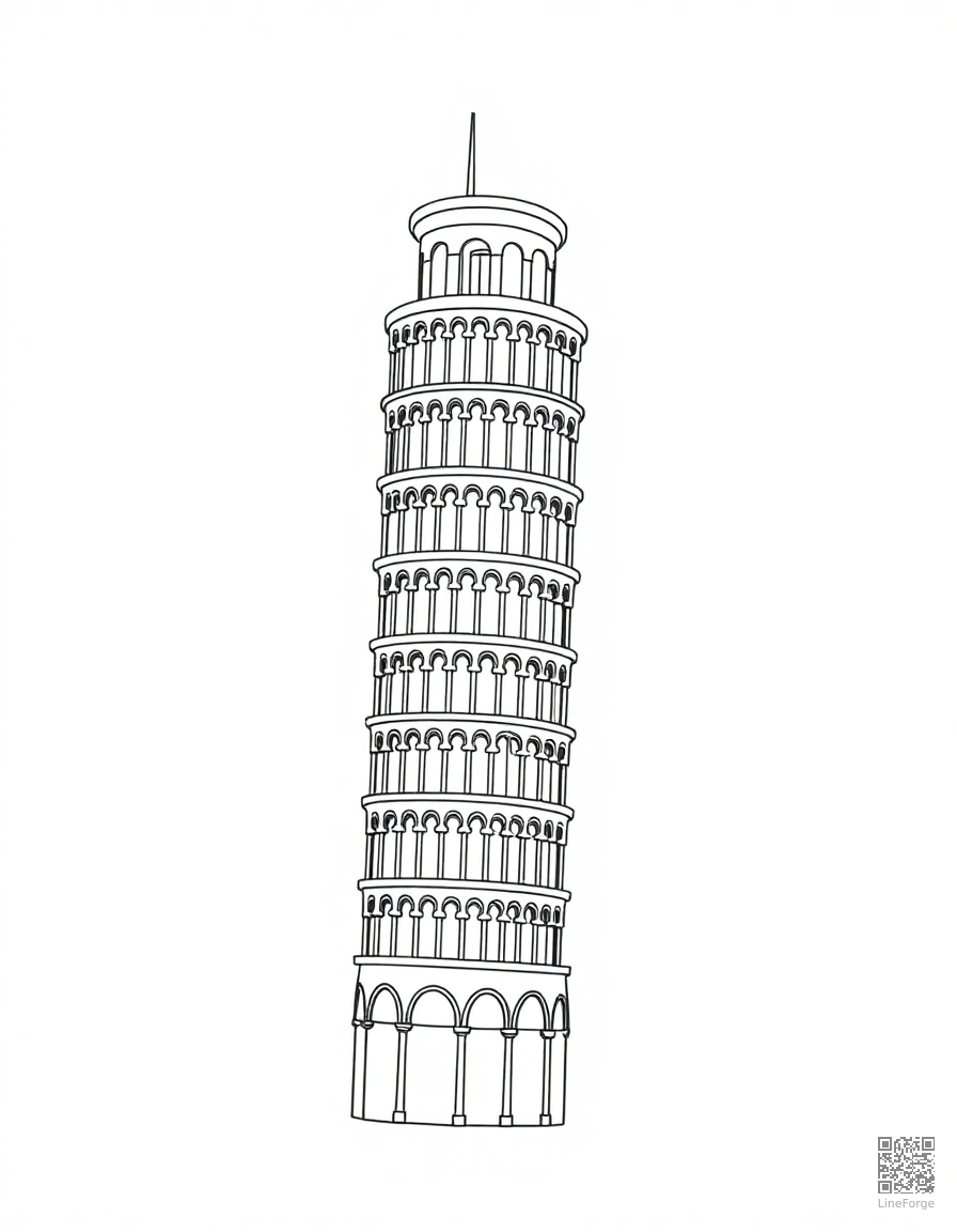 Free leaning tower of pisa coloring page in minimal style — printable line art