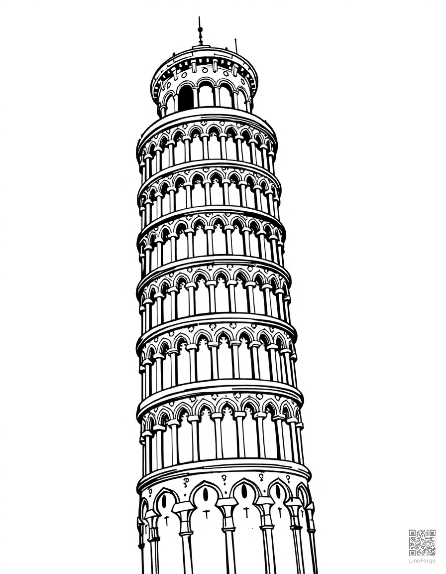 leaning tower of pisa coloring page Stipple style free printable