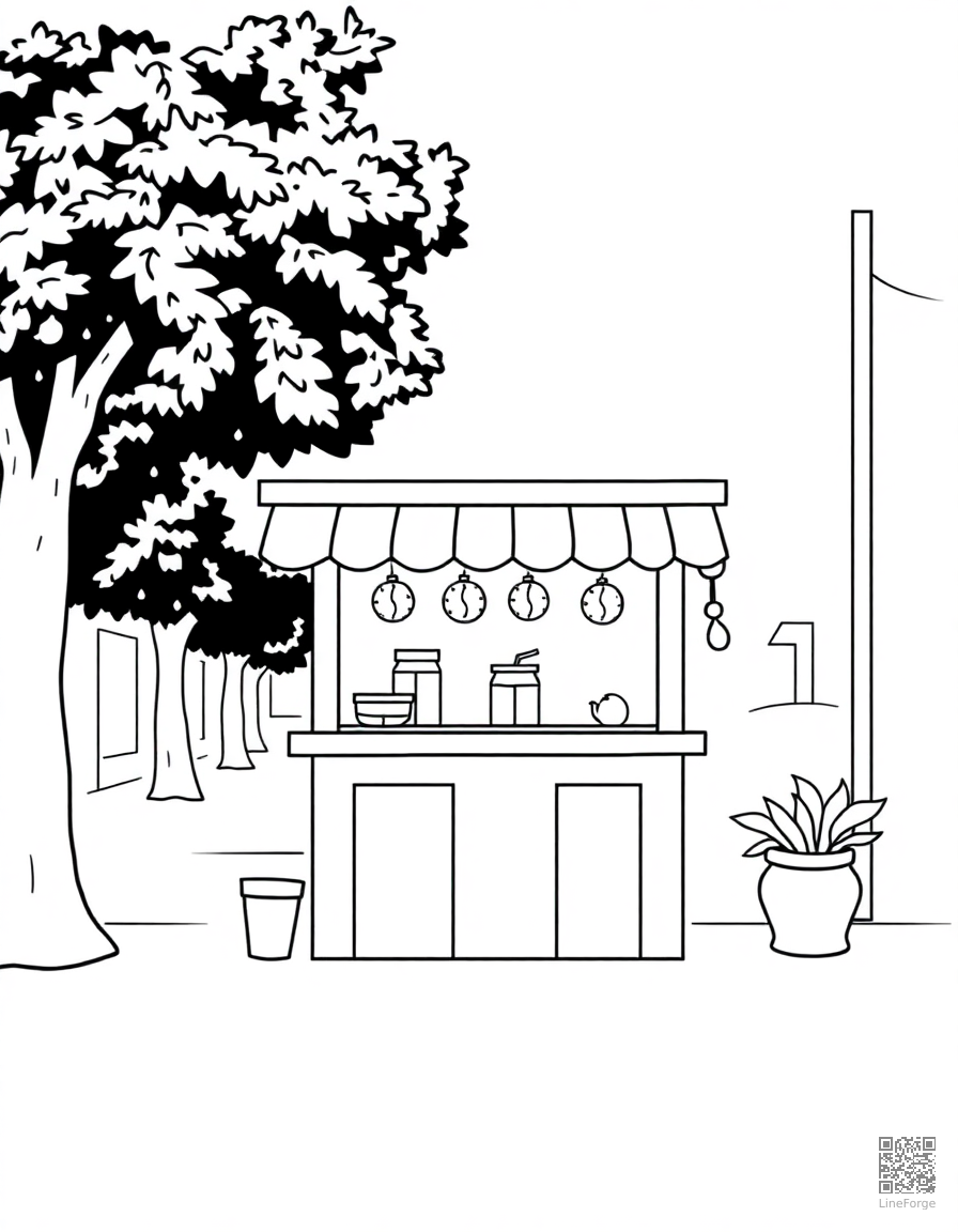 lemonade stand on a summer street coloring page Minimal style - free printable