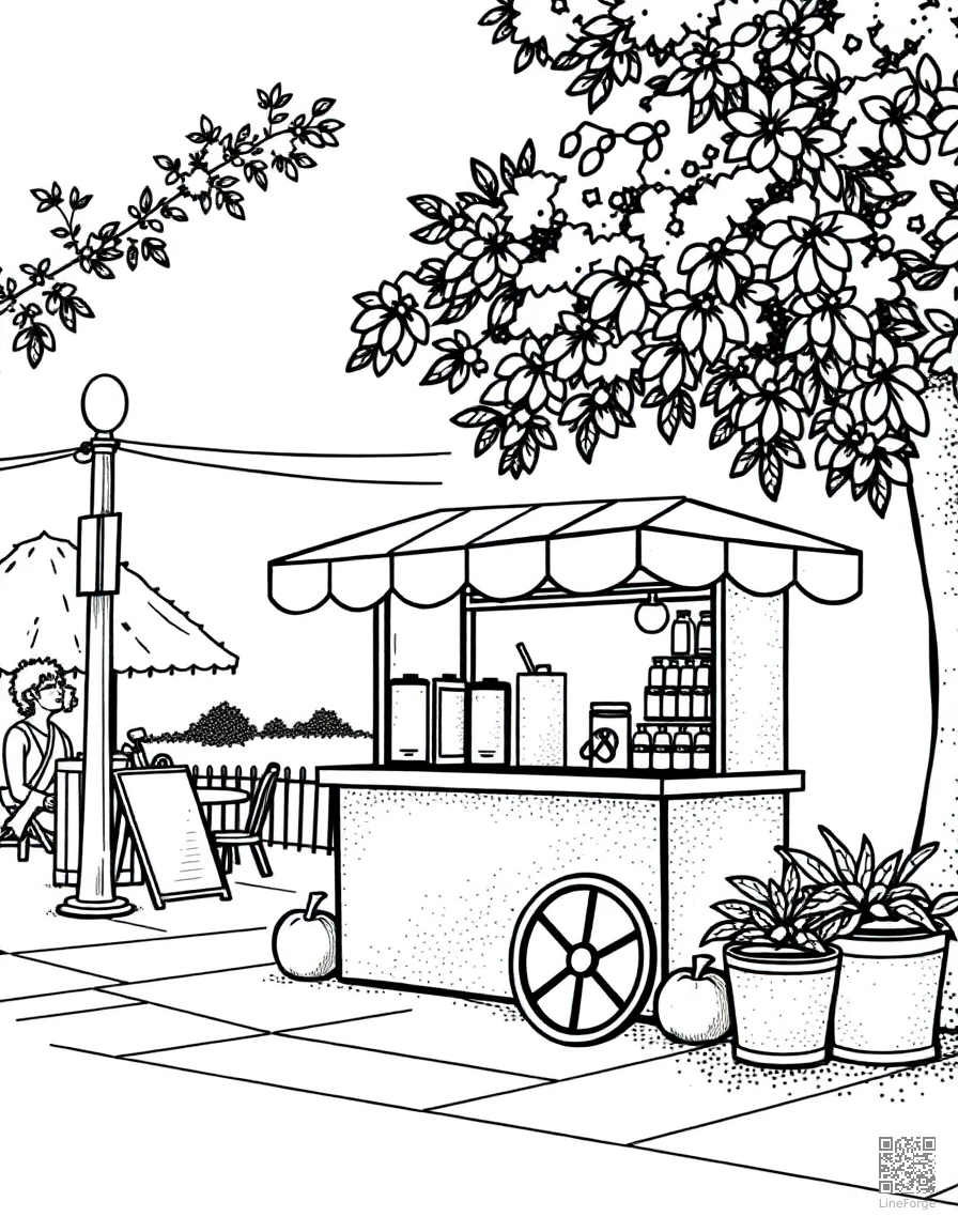 lemonade stand on a summer street coloring page Stipple style - free printable