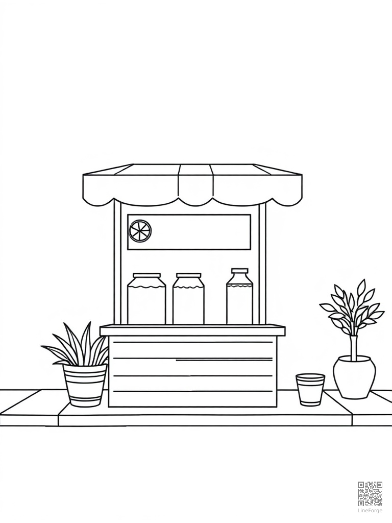 Lemonade stand on a sunny sidewalk coloring page Minimal style - free printable