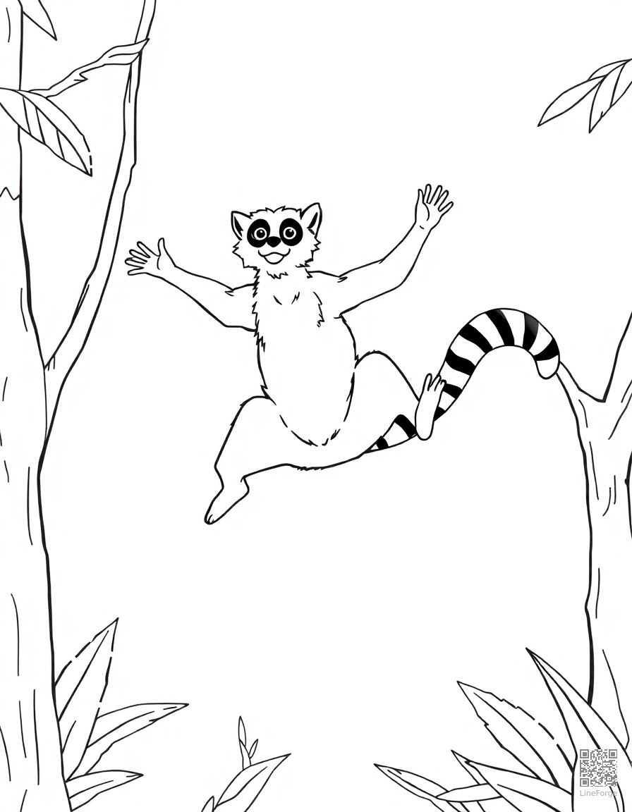 lemur leaping between trees in madagascar coloring page Contour style - free printable