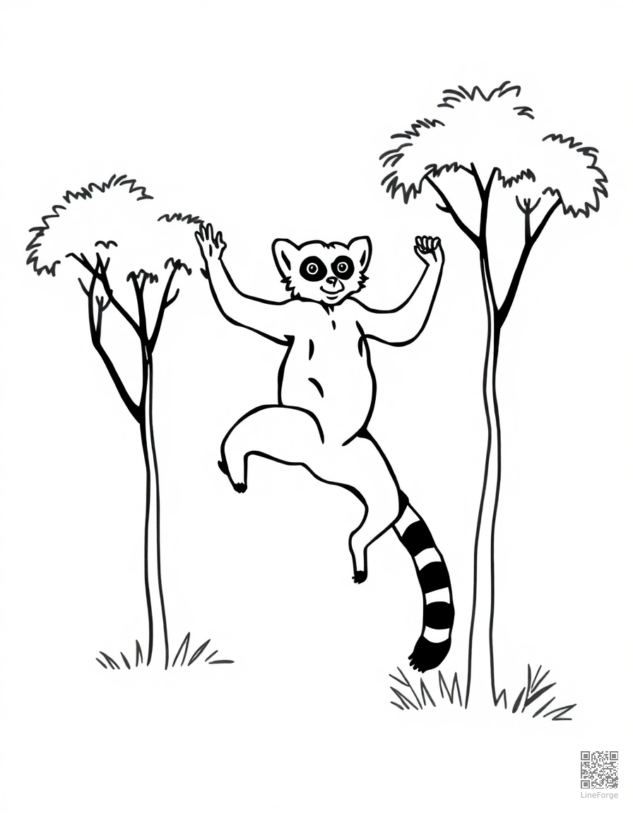 lemur leaping between trees in madagascar coloring page Minimal style - free printable
