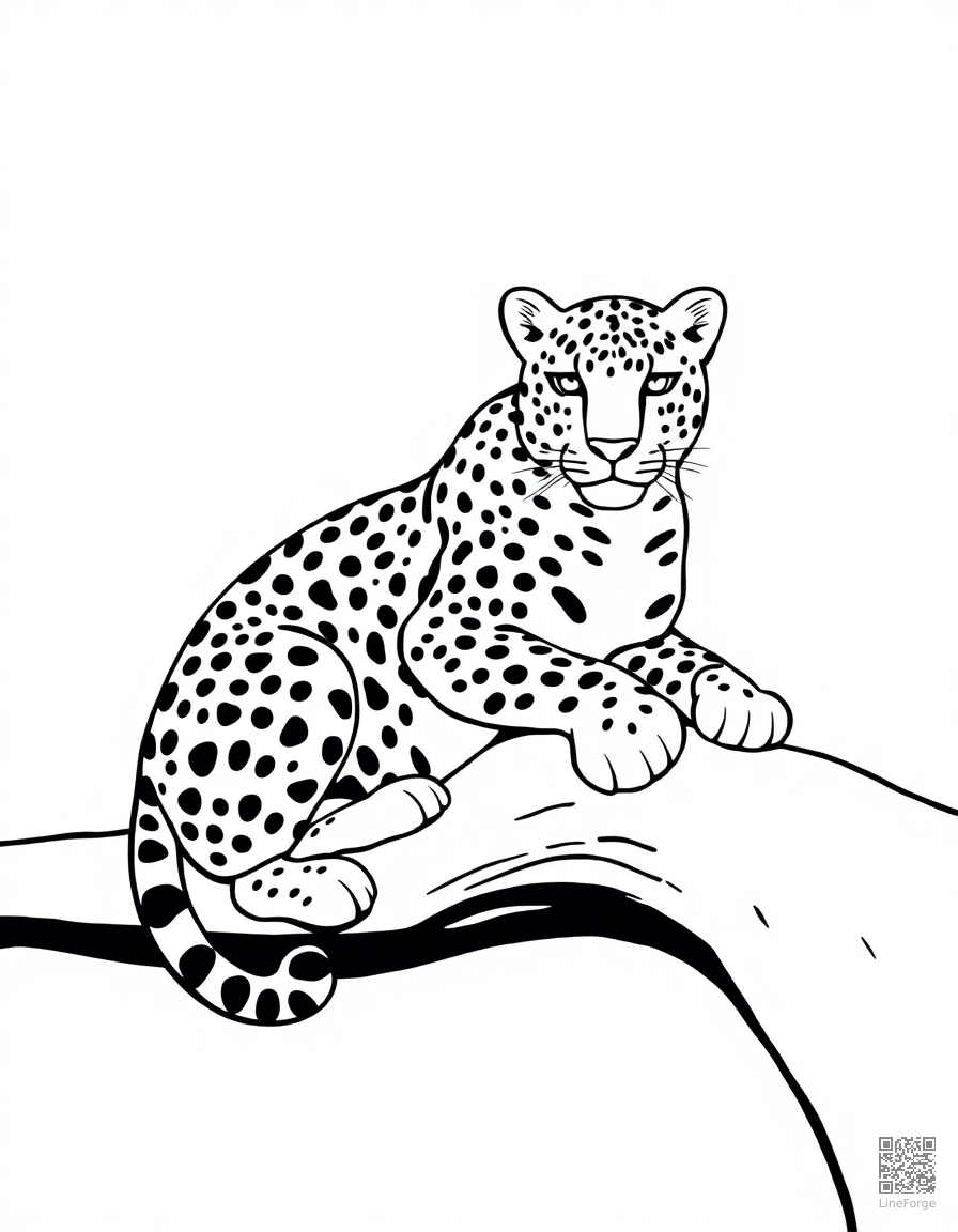 leopard resting on a tree branch coloring page Minimal style - free printable
