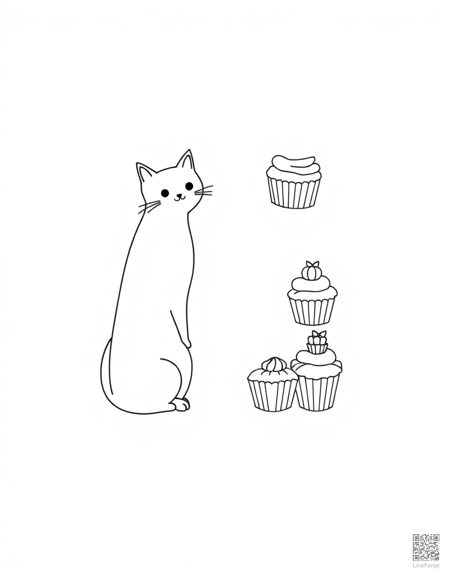 letter C decorated with cats and cupcakes coloring page Minimal style - free printable