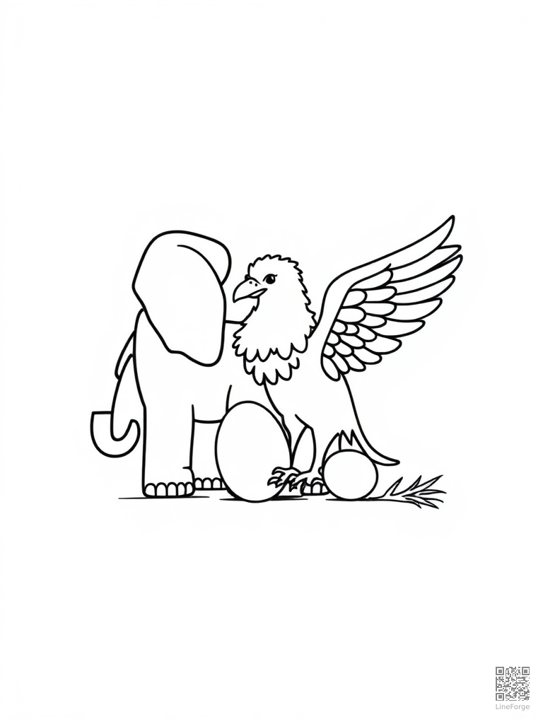 Letter E with elephant eagle and egg coloring page Minimal style - free printable