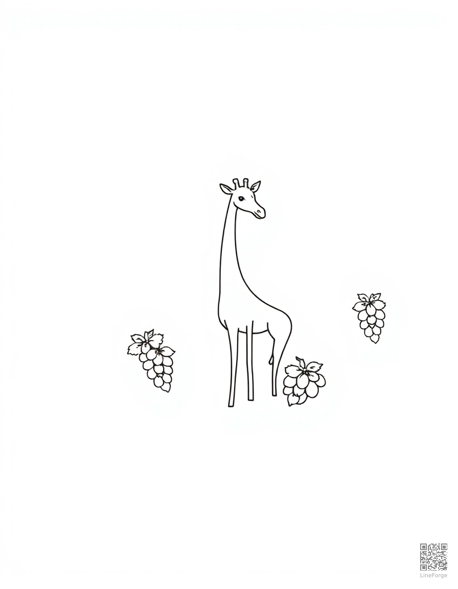 letter G decorated with giraffes and grapes coloring page Minimal style - free printable