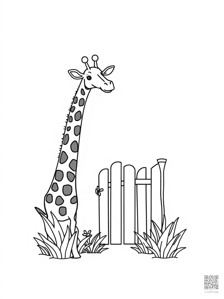 Letter G with giraffe gorilla and garden gate coloring page Minimal style - free printable