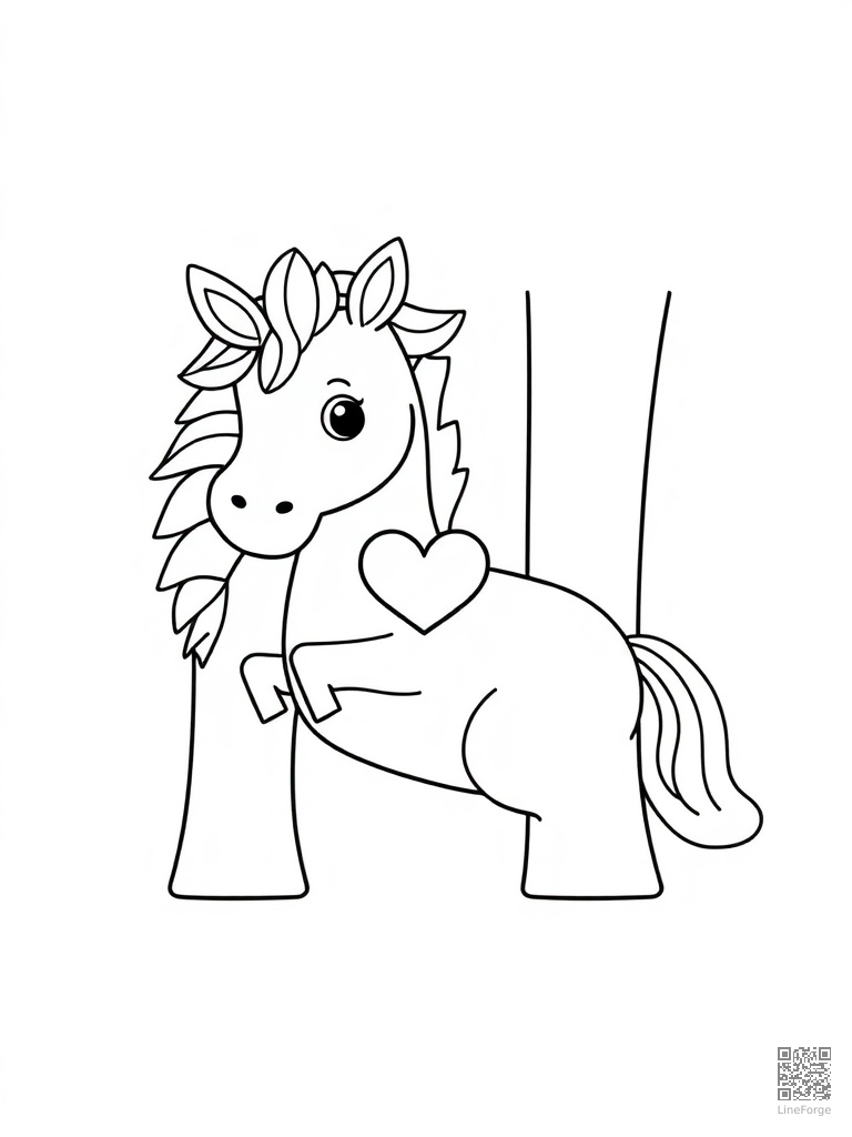 Letter H with horse hedgehog and heart coloring page Contour style - free printable