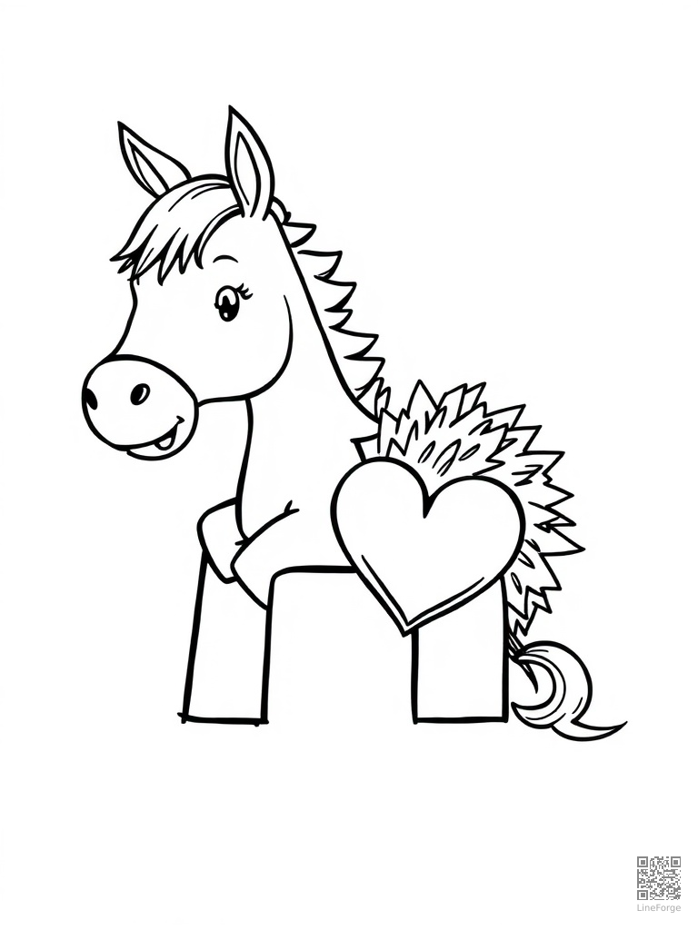 Letter H with horse hedgehog and heart coloring page Manga style - free printable