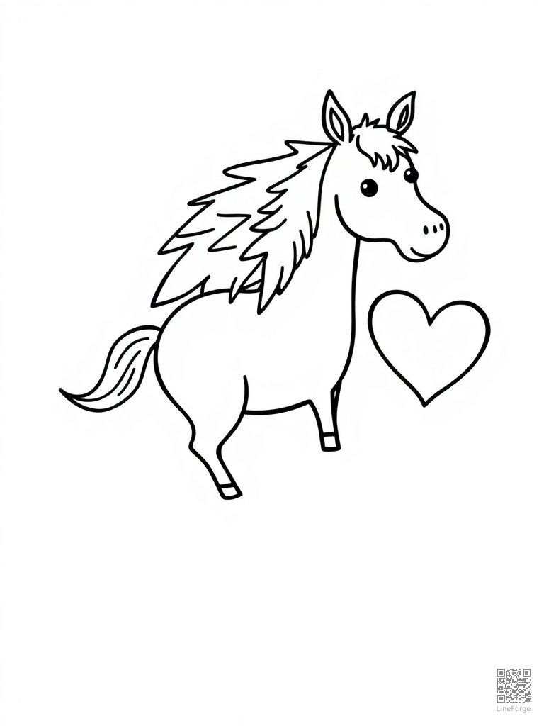 Letter H with horse hedgehog and heart coloring page Minimal style - free printable