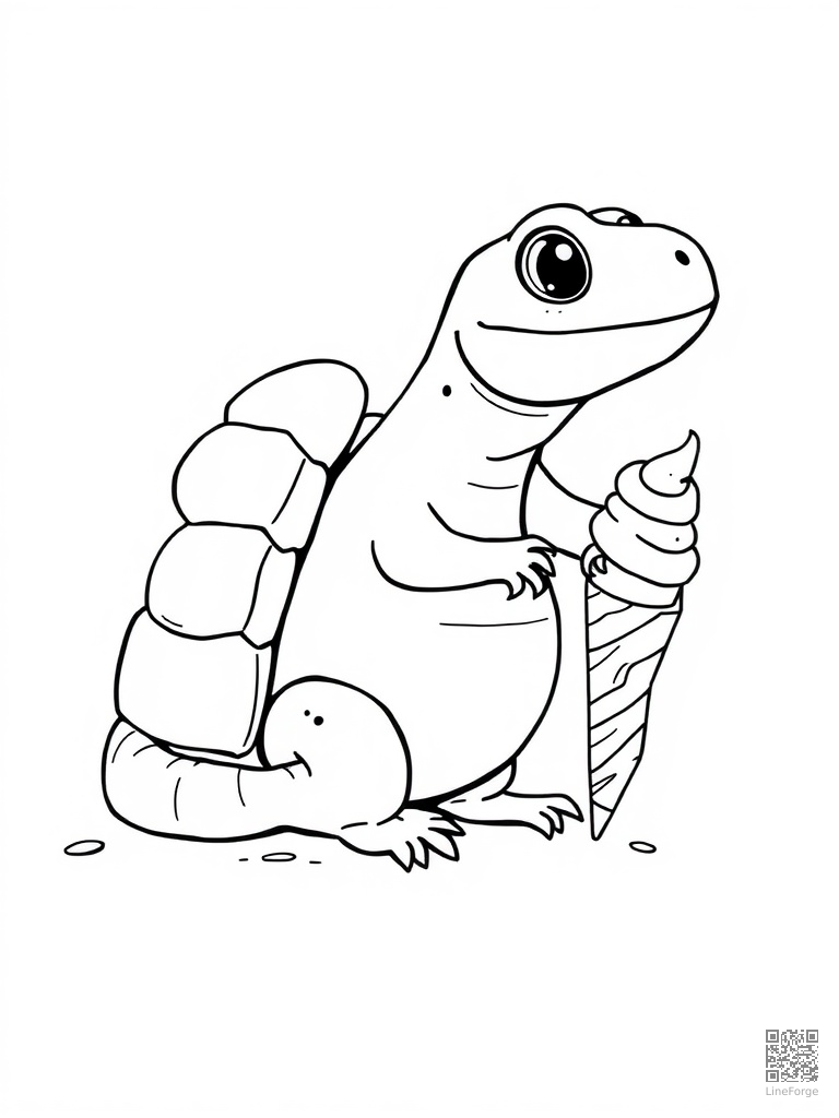 Letter I with igloo iguana and ice cream coloring page Manga style - free printable
