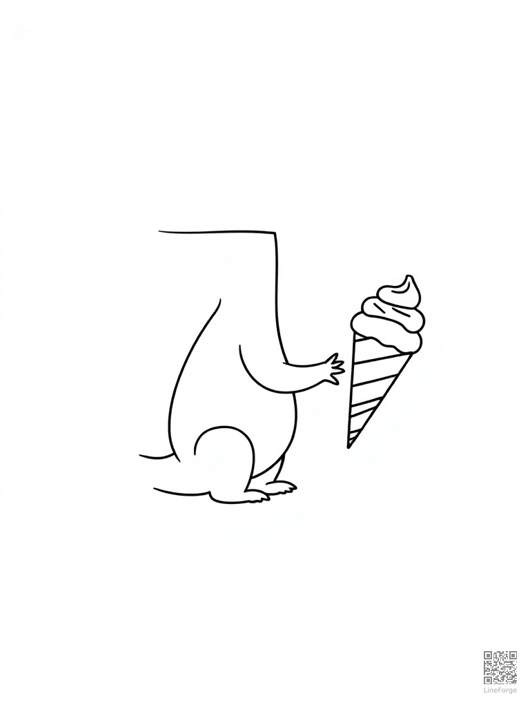 Letter I with igloo iguana and ice cream coloring page Minimal style - free printable