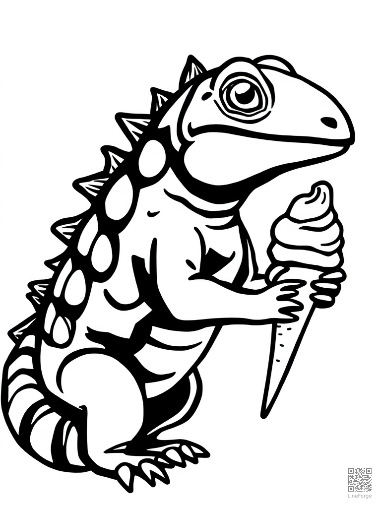 Letter I with igloo iguana and ice cream coloring page Woodcut style - free printable
