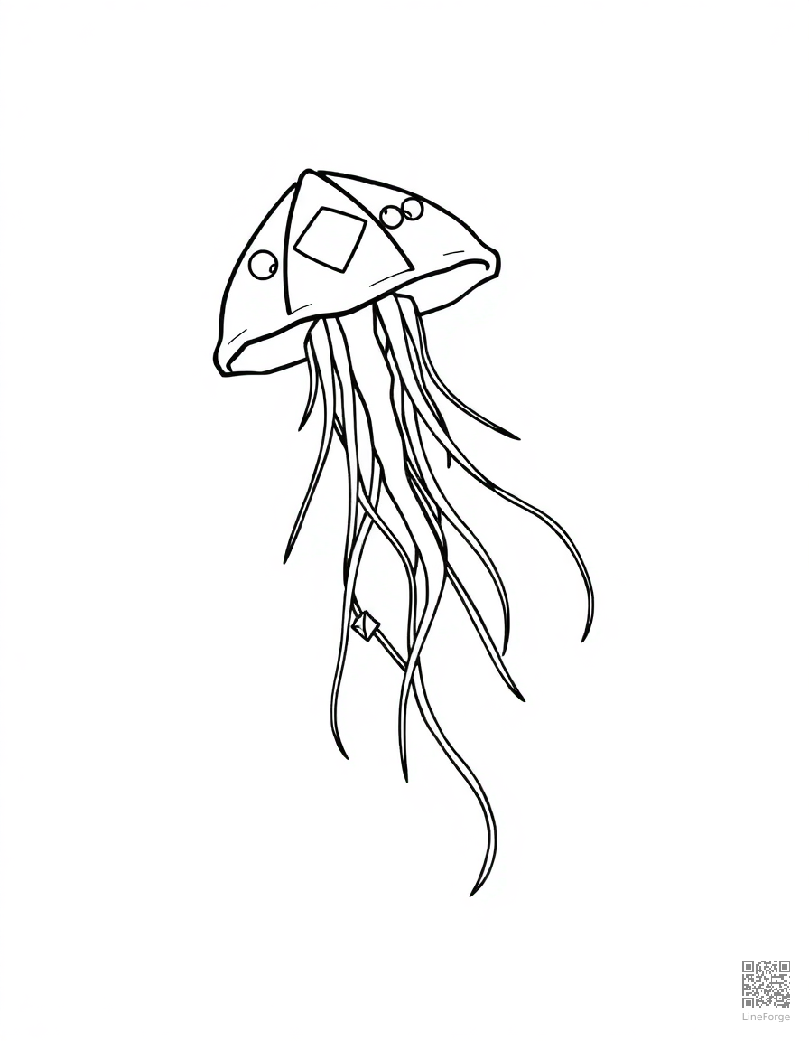 letter J decorated with jellyfish and jewels coloring page Minimal style - free printable