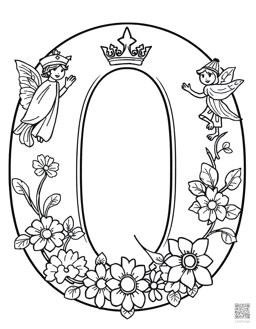 letter Q decorated with queens and quilts coloring page Contour style - free printable
