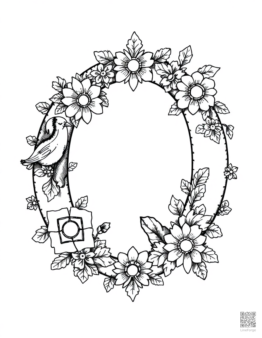 letter Q decorated with queens and quilts coloring page Crosshatch style - free printable