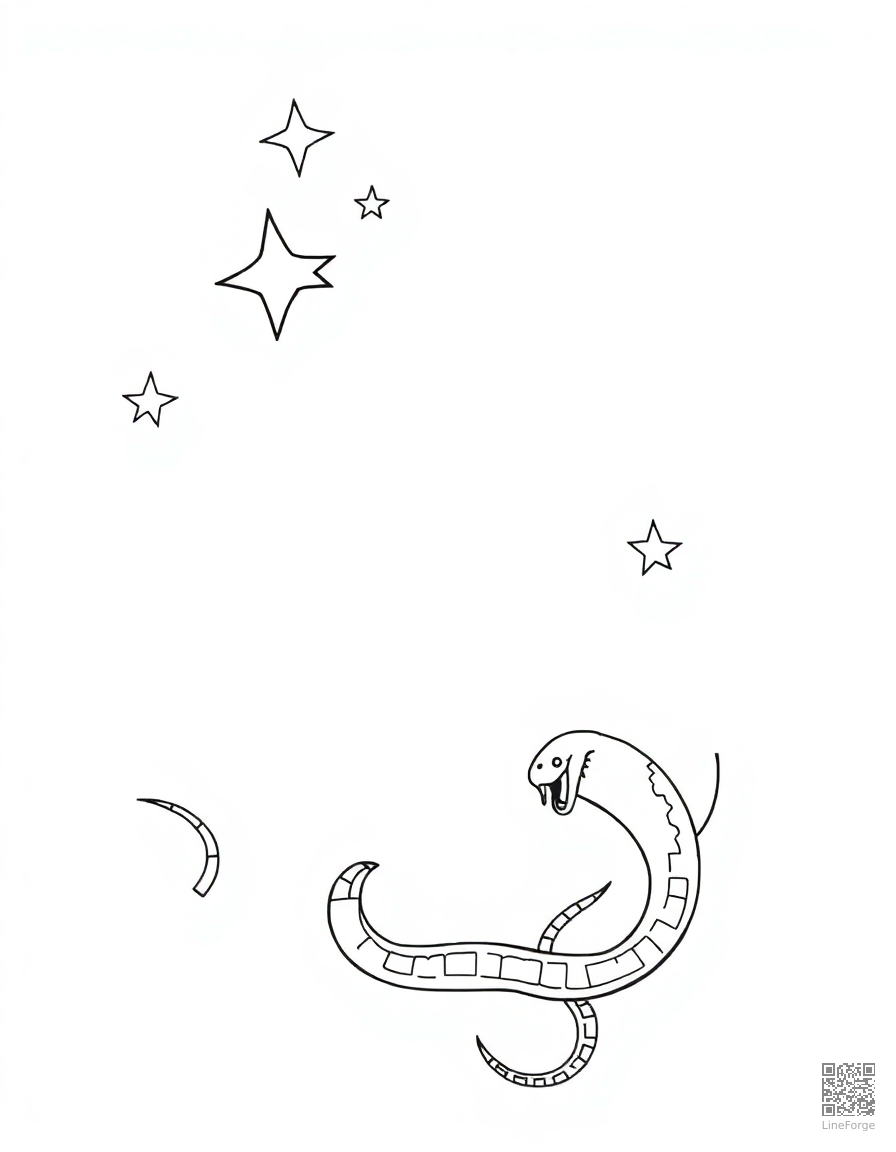 letter S decorated with stars and snakes coloring page Minimal style - free printable