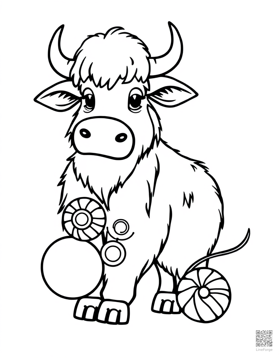 letter Y decorated with yaks and yo-yos coloring page Contour style - free printable