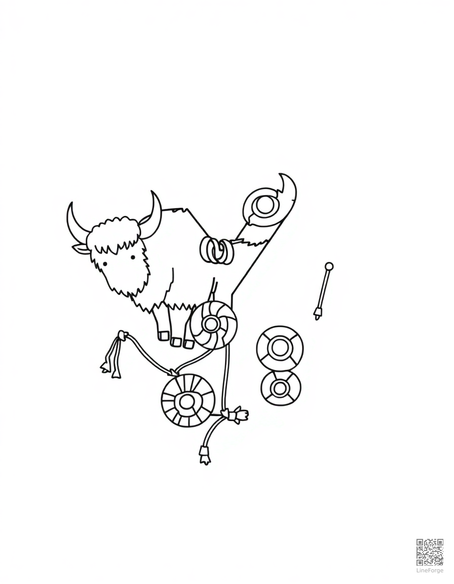 letter Y decorated with yaks and yo-yos coloring page Minimal style - free printable