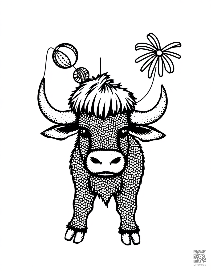 letter Y decorated with yaks and yo-yos coloring page Stipple style - free printable