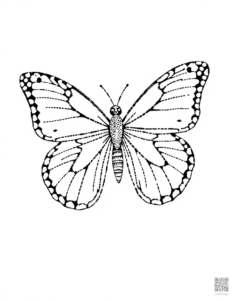 Free life cycle of a butterfly diagram coloring page in stipple style — printable line art