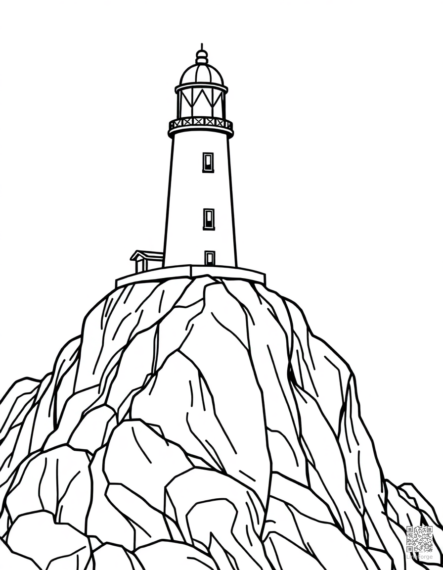 Lighthouse on a rocky cliff coloring page Contour style - free printable