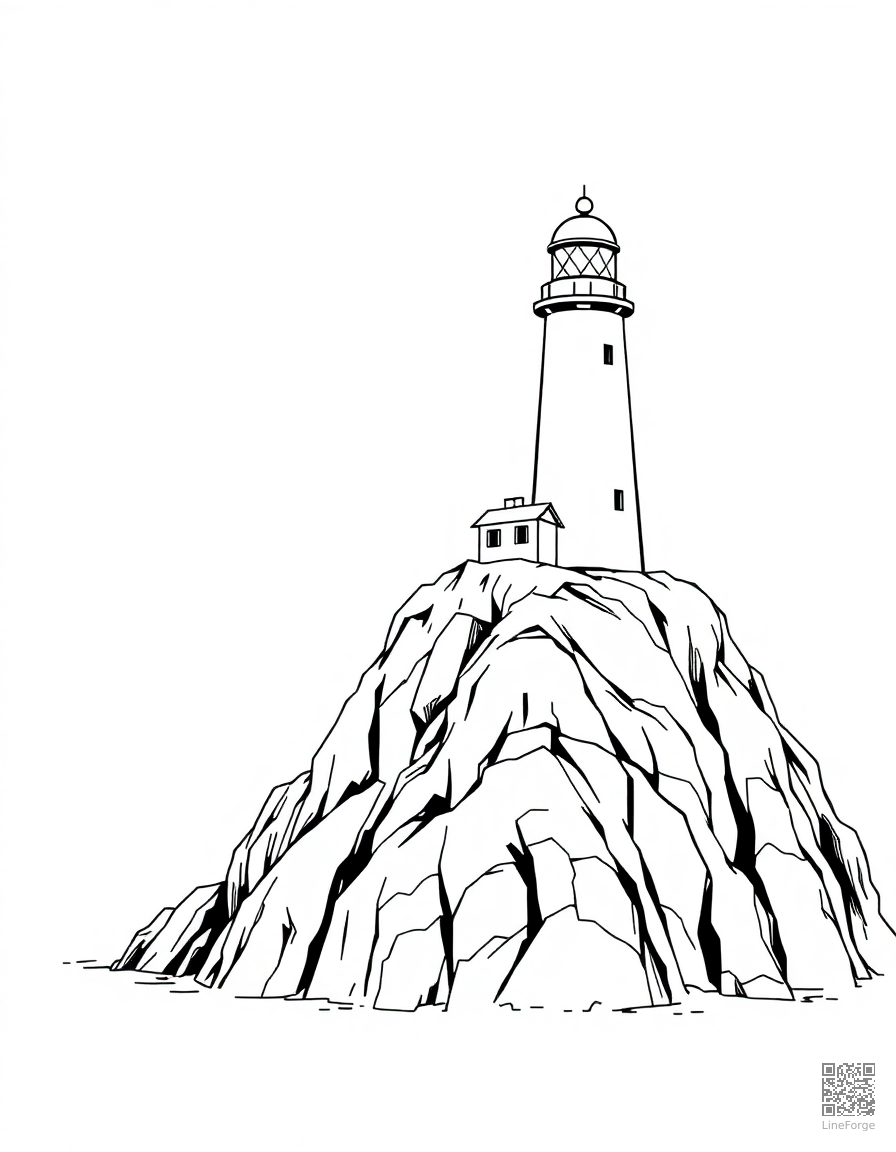 Lighthouse on a rocky cliff coloring page Manga style - free printable