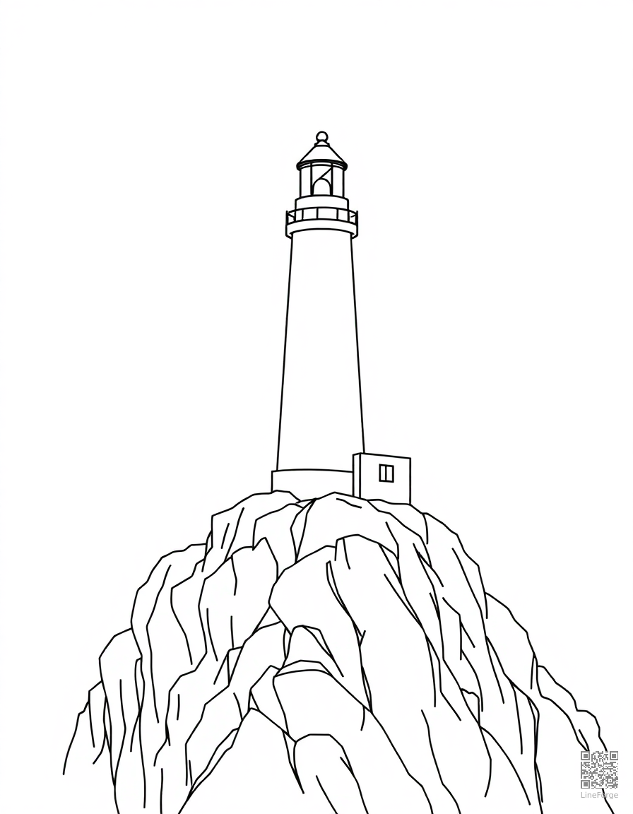 Lighthouse on a rocky cliff coloring page Minimal style - free printable