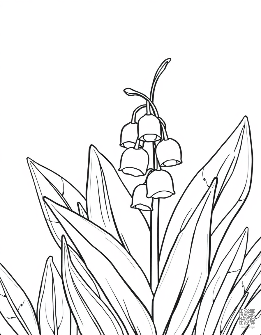 Free lily of the valley in a woodland setting coloring page in contour style — printable line art