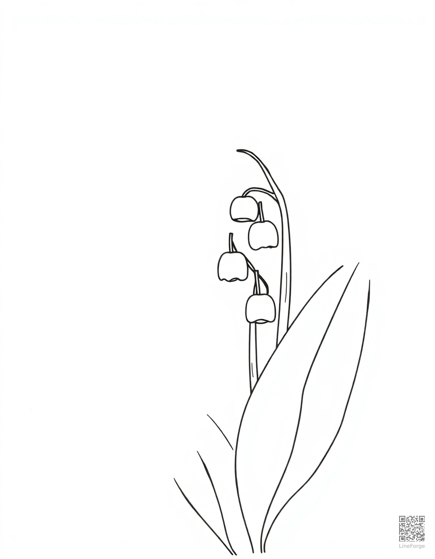 Free lily of the valley in a woodland setting coloring page in minimal style — printable line art