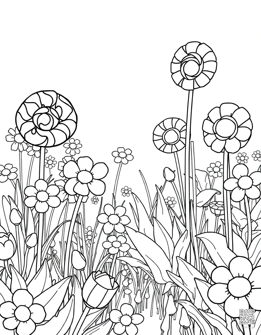 lollipop garden with candy flowers coloring page Manga style - free printable