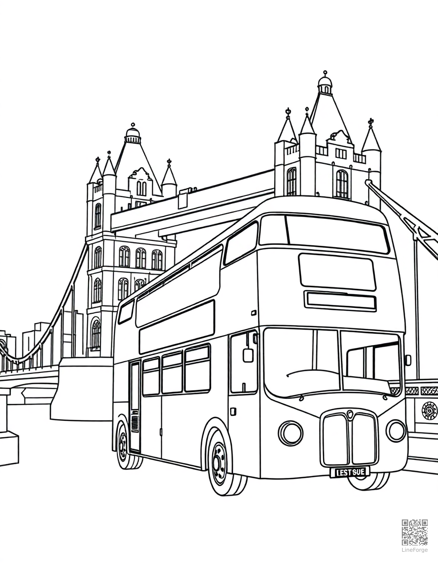 london double decker bus at tower bridge coloring page Contour style - free printable