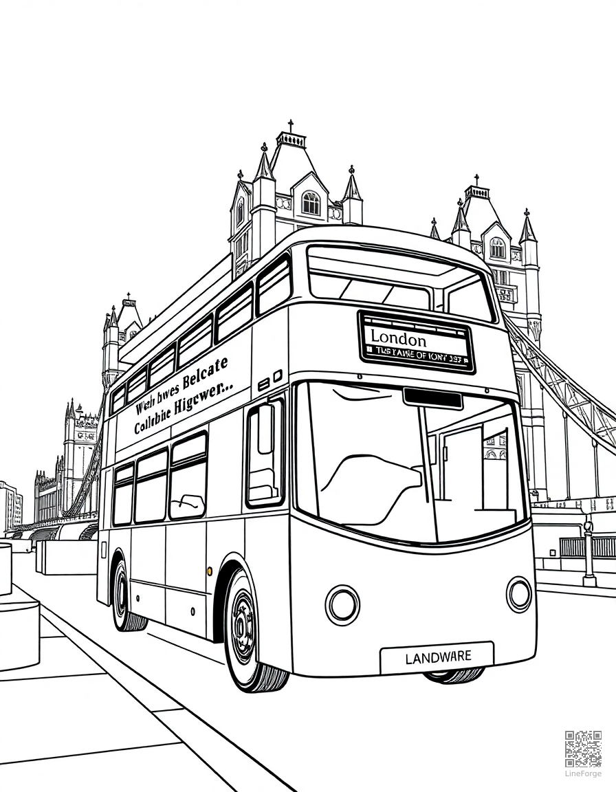 london double decker bus at tower bridge coloring page Manga style - free printable