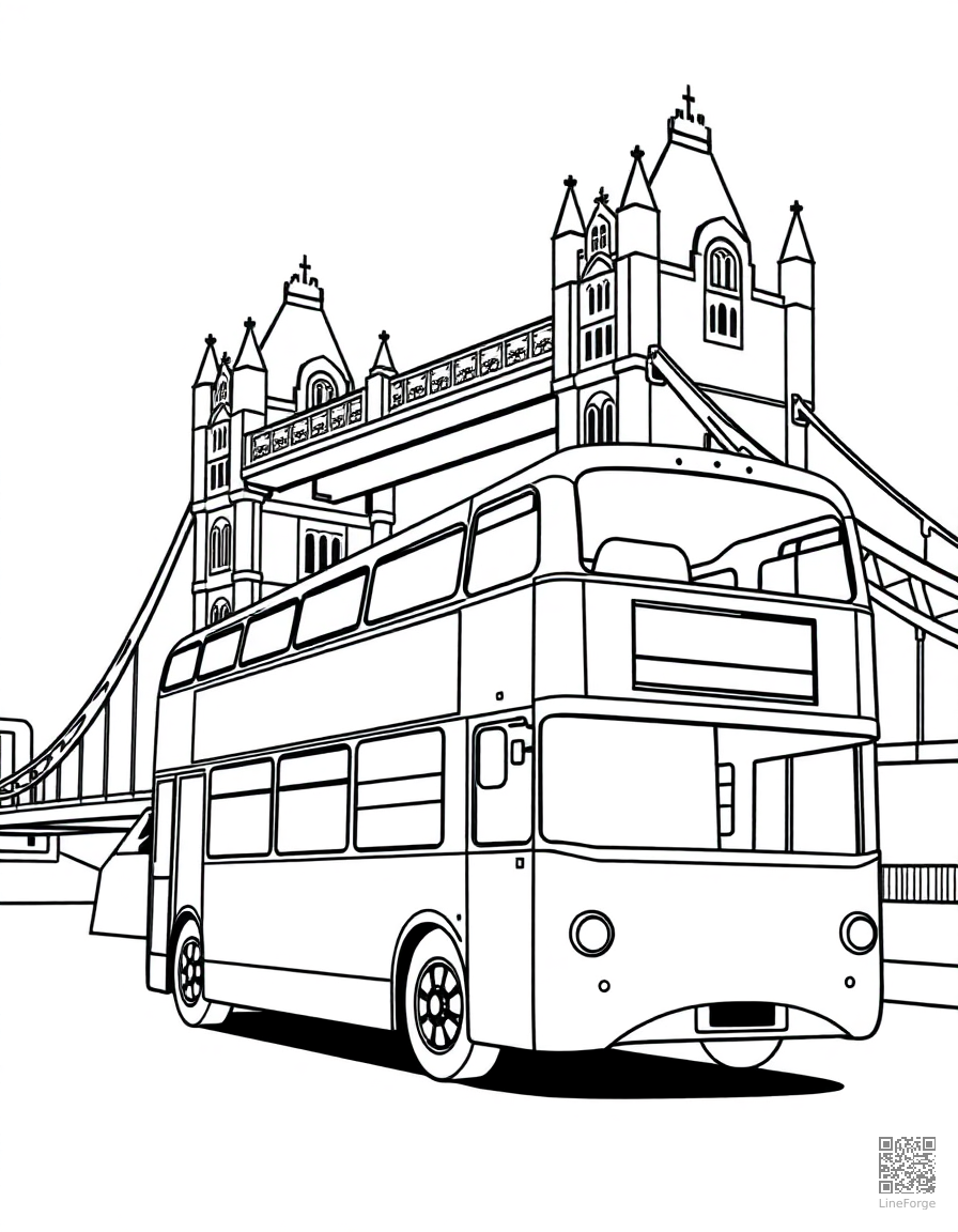 london double decker bus at tower bridge coloring page Minimal style - free printable