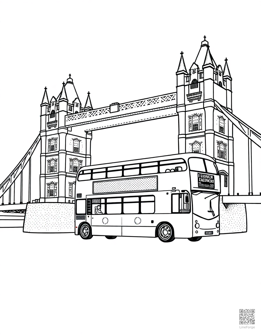 london double decker bus at tower bridge coloring page Stipple style - free printable